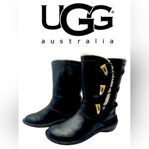 UGG AUSTRALIA KONA BLACK SUEDE SHEEPSKIN FUR LINED BOOTS US 8